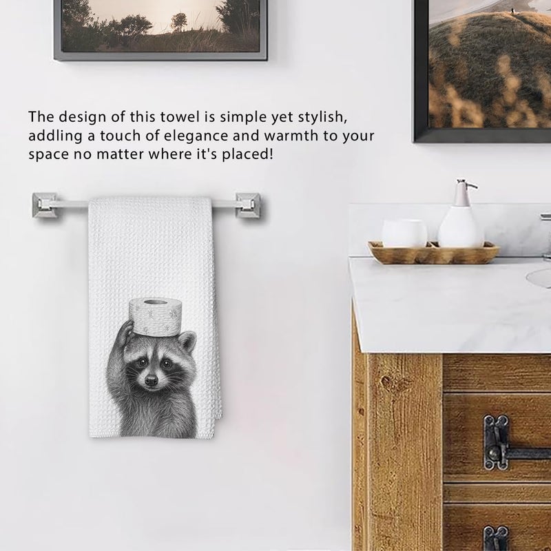 Threegoat Funny Cute Raccoon Hand Towels for Bathroom,1 PCS Raccoon Decor Cute Kitchen Towels,Animal Decorative Towels for Kids' Bathroom,Raccoon Gifts for Women, Pet Owners Housewarming - B01 - Image 5